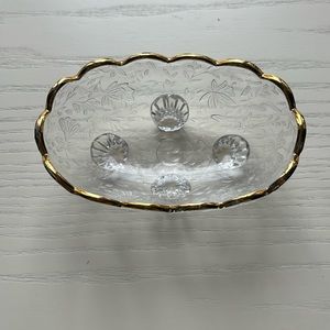 Vintage Louisa Floragold Jeannette Glass Company, Clear with Gold Trim Dish